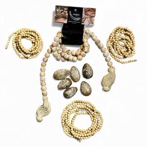 BEADED WOOD GARLANDS AND HAND PAINTED WOODEN EGGS BUNDLE BOHO DECOR